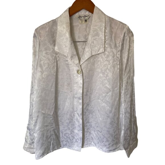 Vintage Ship'n Shore Women's Ivory Button Up Blouse Sz 10 Top Long Sleeve Collar - Picture 1 of 10